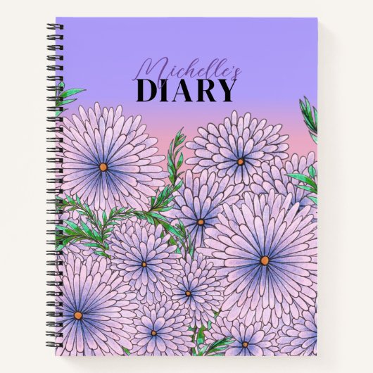Carnet Fleurs violettes pastel et Feuilles verts (Devant)