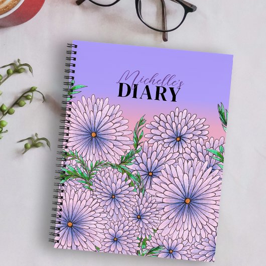 Carnet Fleurs violettes pastel et Feuilles verts