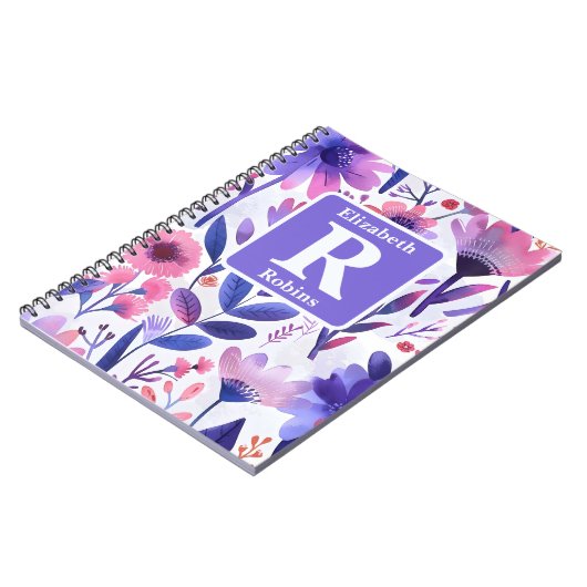 Carnet Fleurs violettes peintes à la main monogramme pers (Côté gauche)