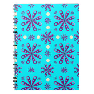 Carnet Fleurs violettes rétro sur fond bleu