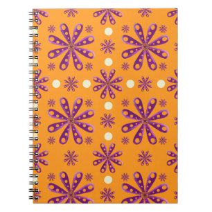 Carnet Fleurs violettes rétro sur fond orange