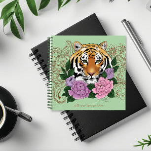 Carnet Fleurs violettes roses au henné de tigre