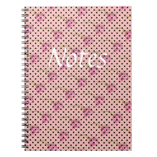 Carnet Fleurs violettes roses et pois noirs (Devant)