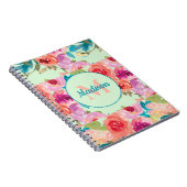 Carnet Fleurs violettes roses feuilles sarcelle Monogramm (Côté Droit)