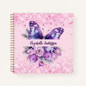 Carnet Fleurs violettes roses papillon (Devant)