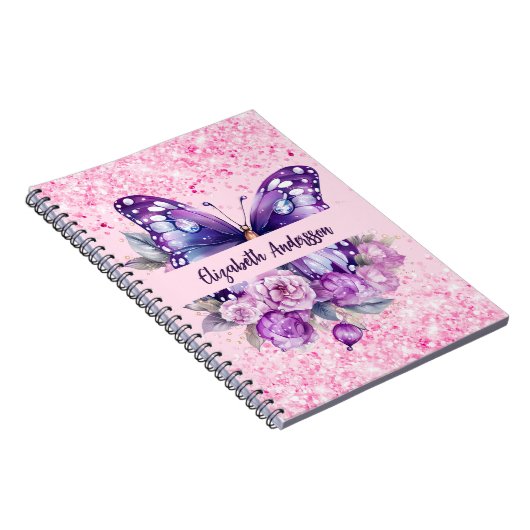Carnet Fleurs violettes roses papillon (Côté Droit)