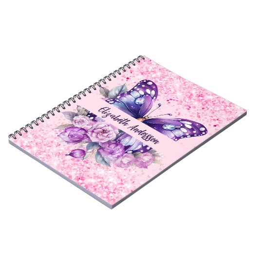 Carnet Fleurs violettes roses papillon (Côté gauche)