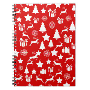 Carnet Flocon de neige blanc de Noël sur bakcgrou rouge a