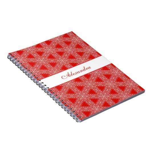 Carnet Flocon de neige Motif de Noël Personnalisé Rouge (Côté Droit)