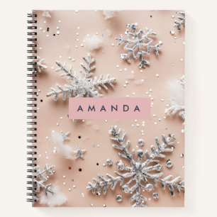 Carnet Flocon de neige personnalisé avec paillettes argen
