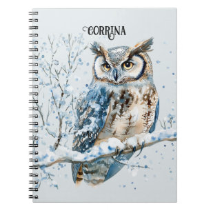 Carnet Flocons de neige d'hiver bleu Noël Chouette Neige