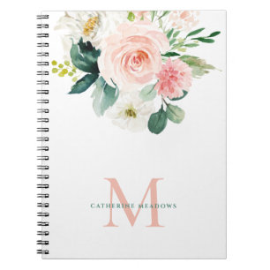 Carnet Floraison d'aquarelle féminine avec monogramme