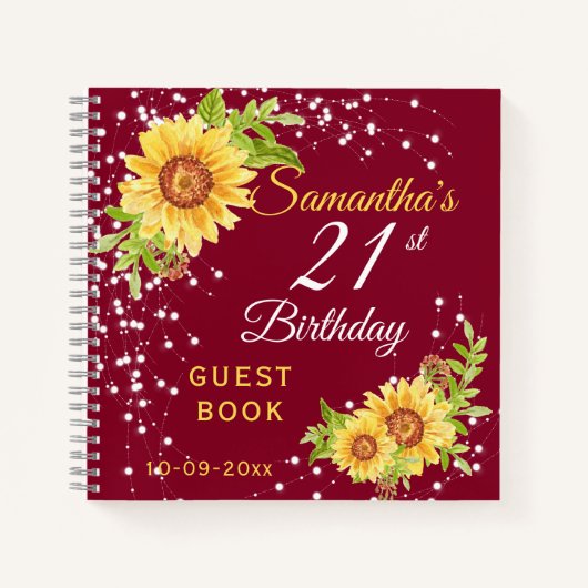 Carnet Floral 21e anniversaire Sunflower Bourgogne Invité (Devant)