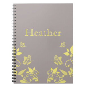 Carnet floral à papillon jaune