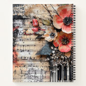 Carnet Floral avec touches de piano rustique et feuille d (Dos)