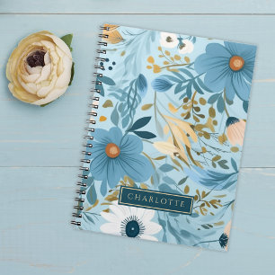 Carnet Floral bleu et or