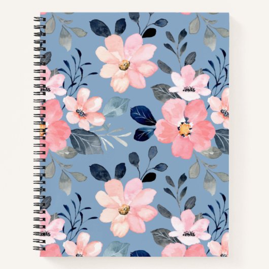 Carnet Floral bleu et rose (Devant)