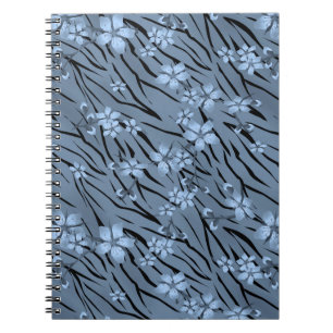Carnet Floral, bleu, motif de tigre