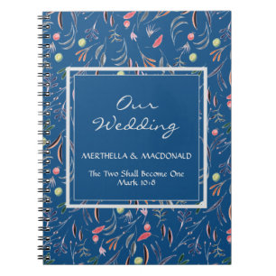 Carnet Floral bleu personnalisé NOTRE MARIAGE