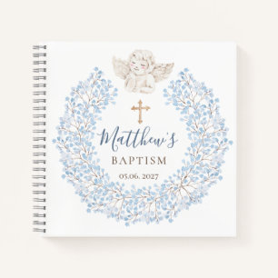 Carnet Floral Blue Baby Angel Croix Baptême