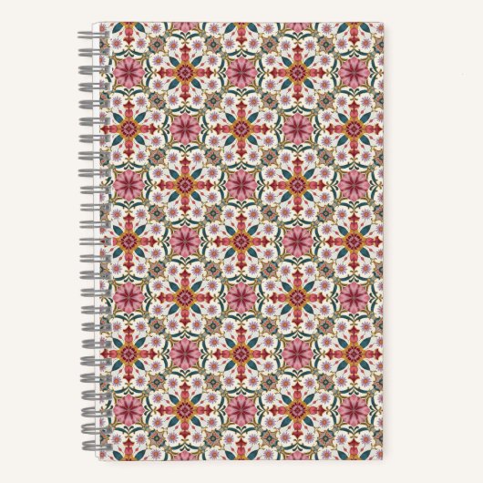 Carnet Floral Boho Pattern in Red, Pink & Teal (Recto)