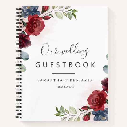 Carnet Floral Bourgogne Aquarelle Mariage de automne livr (Devant)