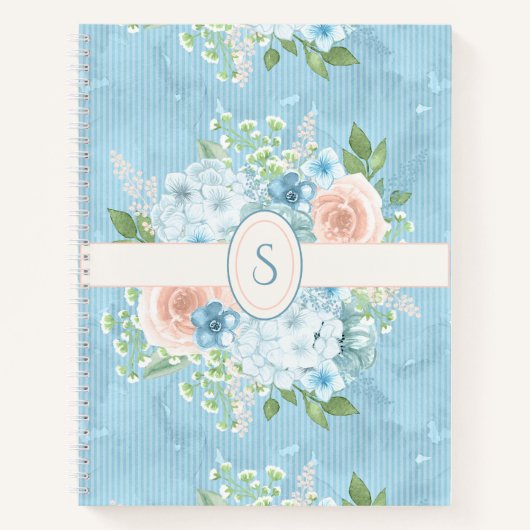 Carnet Floral Chic Rustique Bleu Rose Vert (Devant)