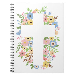 Carnet floral croix blanc