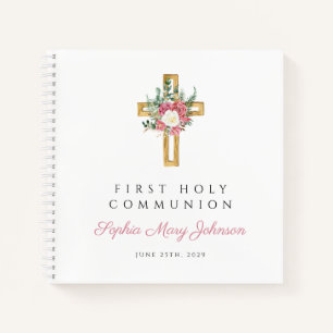Carnet Floral Cross Girl First Communion Guestbook