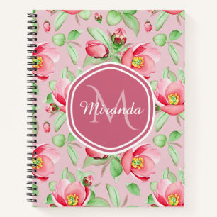 Carnet Floral De Fleur De Pomme Rose Douce Avec Monogramm