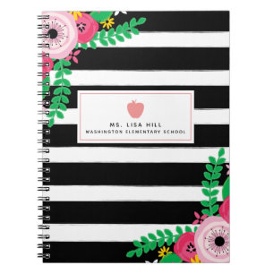 Carnet floral de professeur de rayures