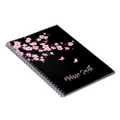 Carnet Floral Fleurs de cerisier Monogramme rose noir (Côté Droit)