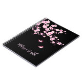 Carnet Floral Fleurs de cerisier Monogramme rose noir (Côté gauche)