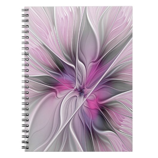 Carnet Floral Fractal moderne Fleur Abstraite rose gris (Devant)