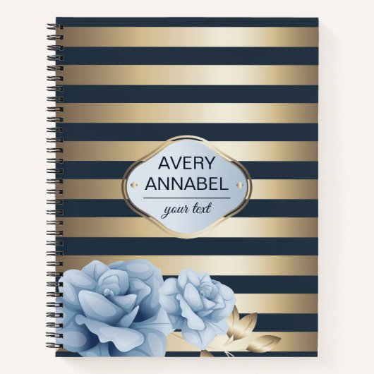 Carnet Floral Gold Stripe de minuit bleu (Devant)