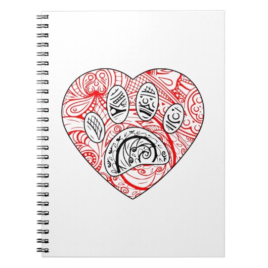 Carnet Floral Mandala Chien Empreinte de patte Coeur roug (Devant)