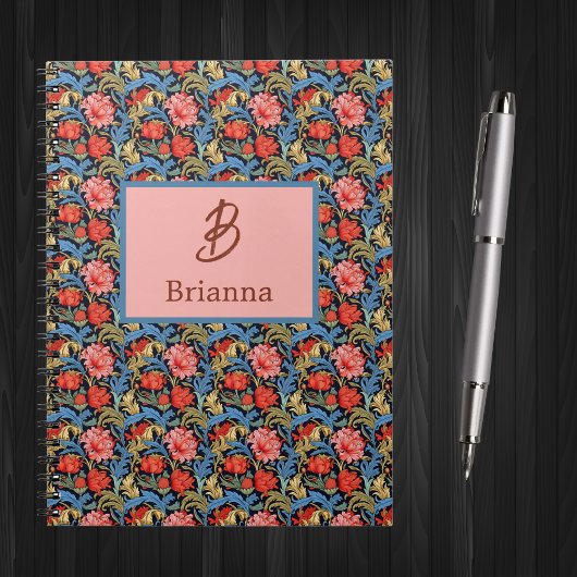 Carnet Floral Monogram Pink Blue William Morris Style