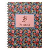 Carnet Floral Monogram Pink Blue William Morris Style (Devant)