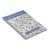 Carnet Floral Noir Blanc Bleu Nom de l'école Objet (Côté Droit)