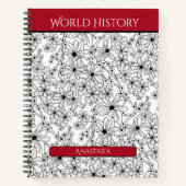 Carnet Floral Noir Blanc Rouge Nom de l'école Objet (Devant)
