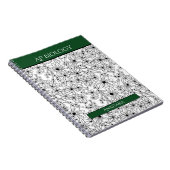 Carnet Floral Noir Blanc Vert Nom École Sujet (Côté Droit)