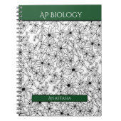 Carnet Floral Noir Blanc Vert Nom École Sujet (Devant)