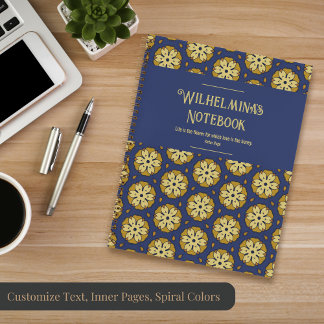Carnet Floral or et bleu et Motif Teardrop