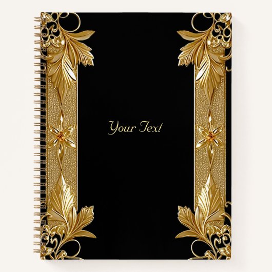 Carnet floral orné noir et or (Devant)