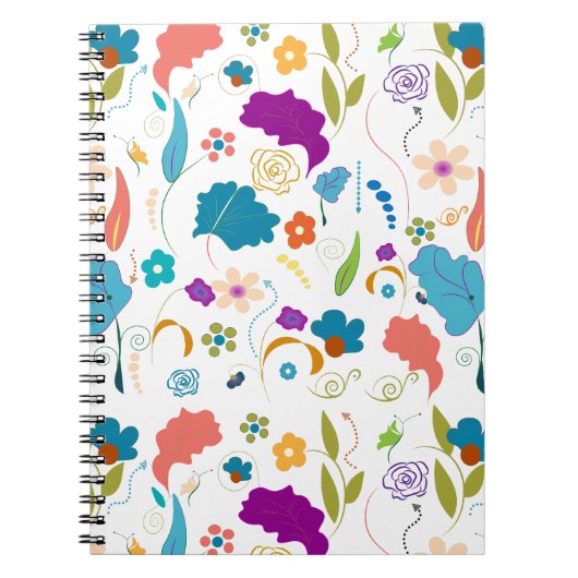 Carnet Floral Pattern, Vibrant Design, Orange and Blue, G (Devant)