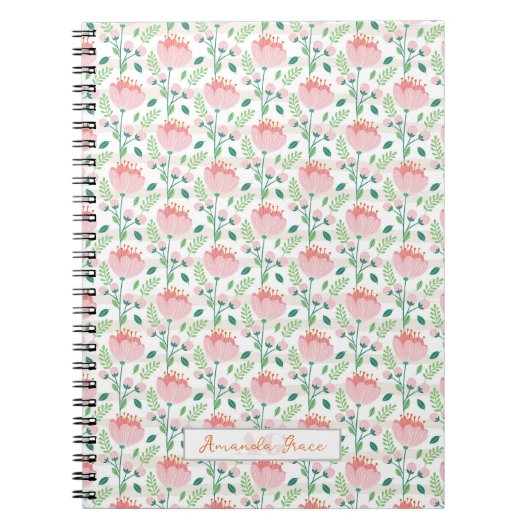 Carnet Floral patterned pink and orange (Devant)