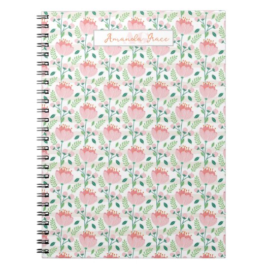 Carnet Floral patterned planner in pink and orange (Devant)