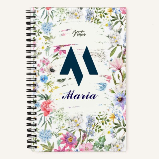 Carnet floral personnalisé avec M initial (Recto)