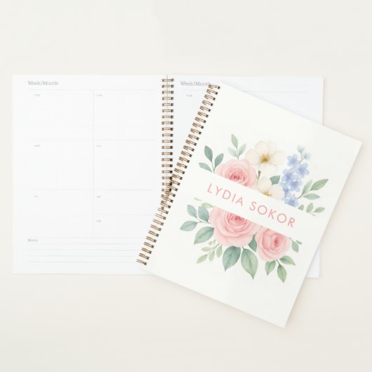 Carnet floral personnalisé avec nom (Devant avec enveloppe)
