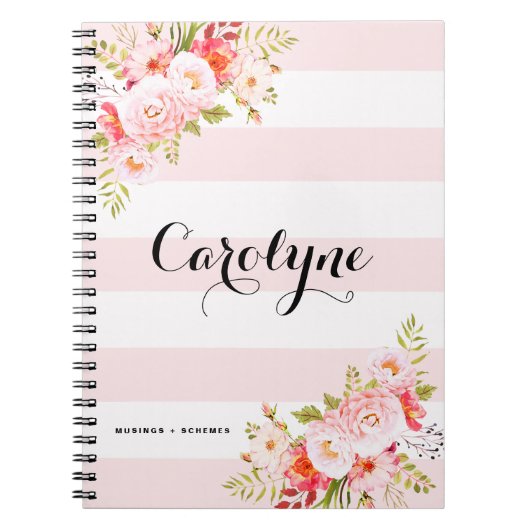 Carnet Floral Personnalisé Féminin rose (Devant)